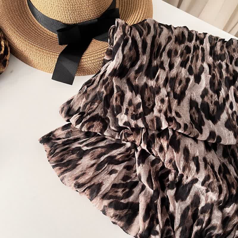 Sciarpa autunnale sottile in lino e cotone plissettato con stampa leopardata da donna - image 11