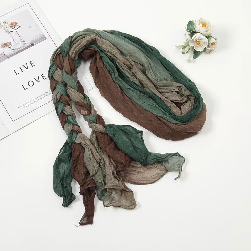 Sciarpa in pelle intrecciata con nodo e fascia colorata da donna - Verde militare - image 0
