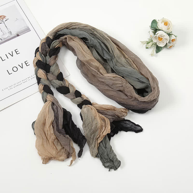 Sciarpa in pelle intrecciata con nodo e fascia colorata da donna - Grigio - image 11