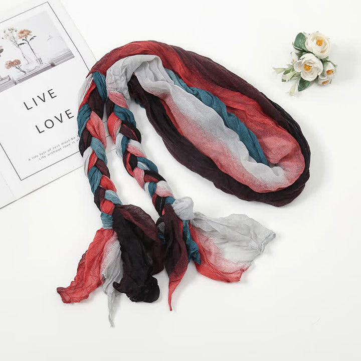 Sciarpa in pelle intrecciata con nodo e fascia colorata da donna - Blu e rosso - image 9