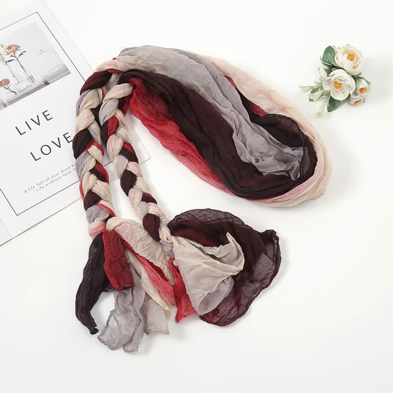Sciarpa in pelle intrecciata con nodo e fascia colorata da donna - Marrone - image 5