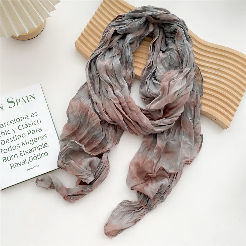Sciarpa lunga e sottile plissettata con tecnica tie-dye da donna - Grigio - image 9