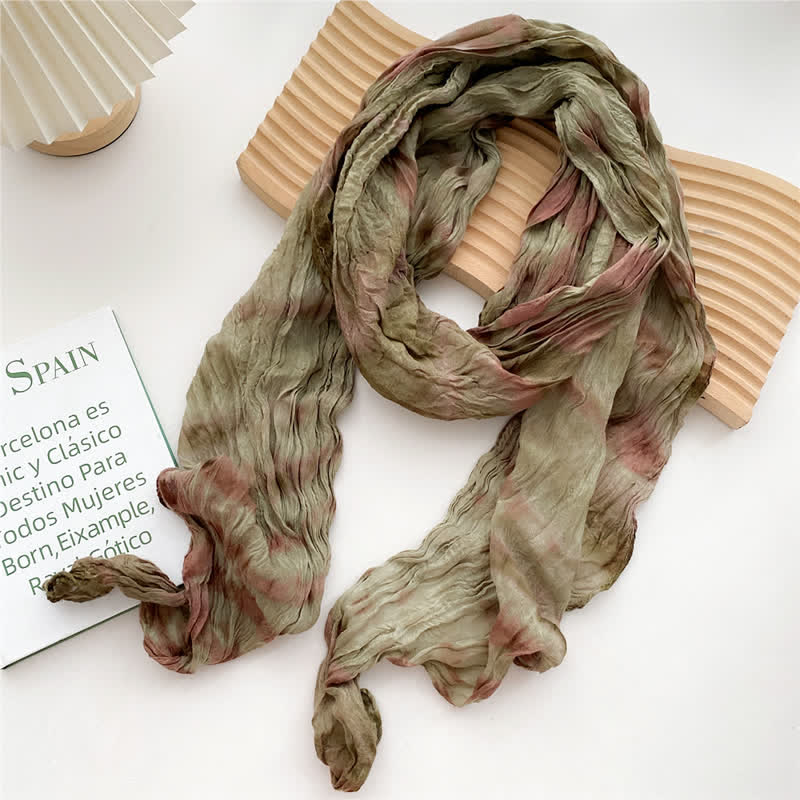 Sciarpa lunga e sottile plissettata con tecnica tie-dye da donna - Verde - image 6