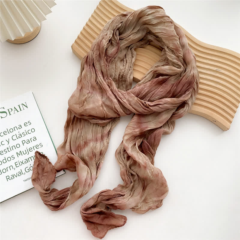 Sciarpa lunga e sottile plissettata con tecnica tie-dye da donna - Cachi - image 4