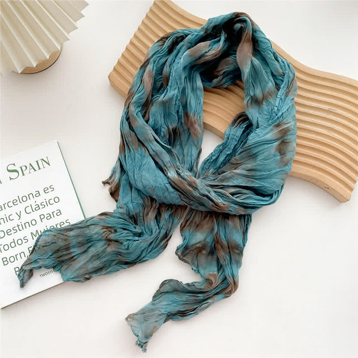 Sciarpa lunga e sottile plissettata con tecnica tie-dye da donna - Ciano scuro - image 10