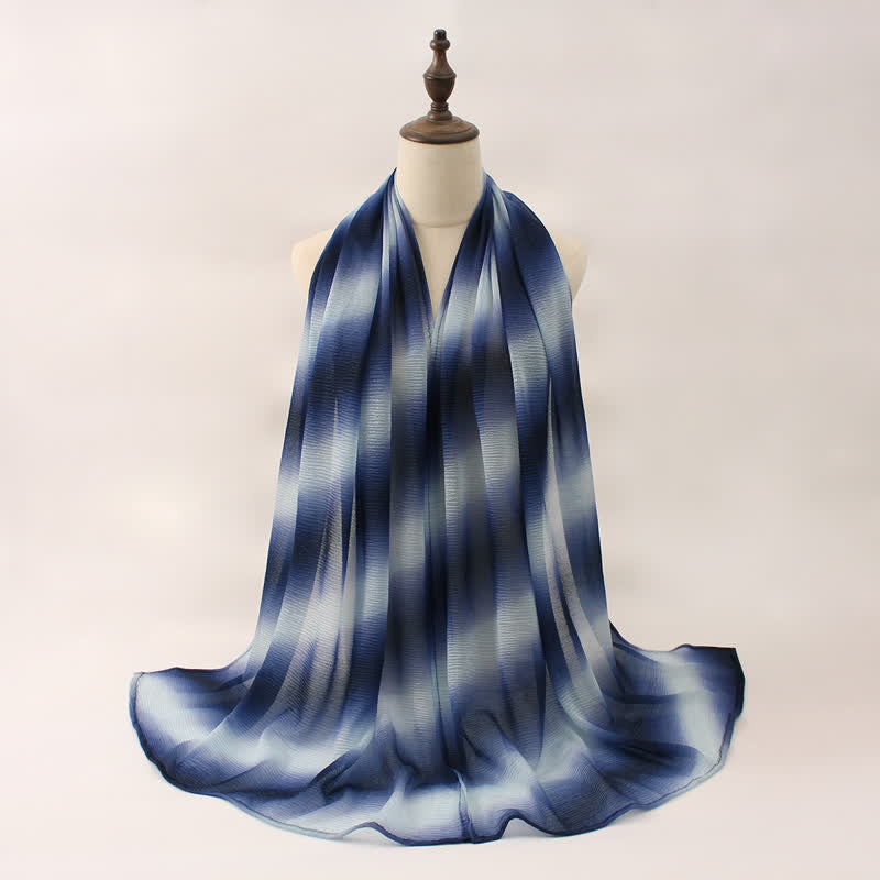 Sciarpa estiva sottile unisex a righe con pieghe e colori sfumati - Blu - image 8