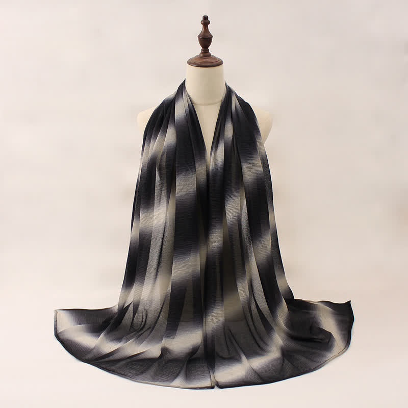 Sciarpa estiva sottile unisex a righe con pieghe e colori sfumati - Nero - image 11