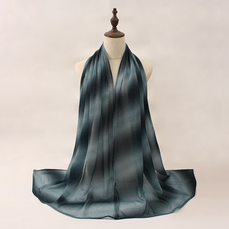 Sciarpa estiva sottile unisex a righe con pieghe e colori sfumati - Blu acciaio scuro - image 9