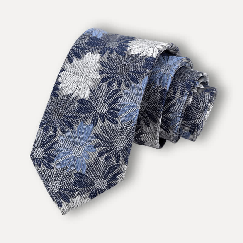 Cravatta floreale da uomo con margherite blu e grigie - Grigio e blu - image 0