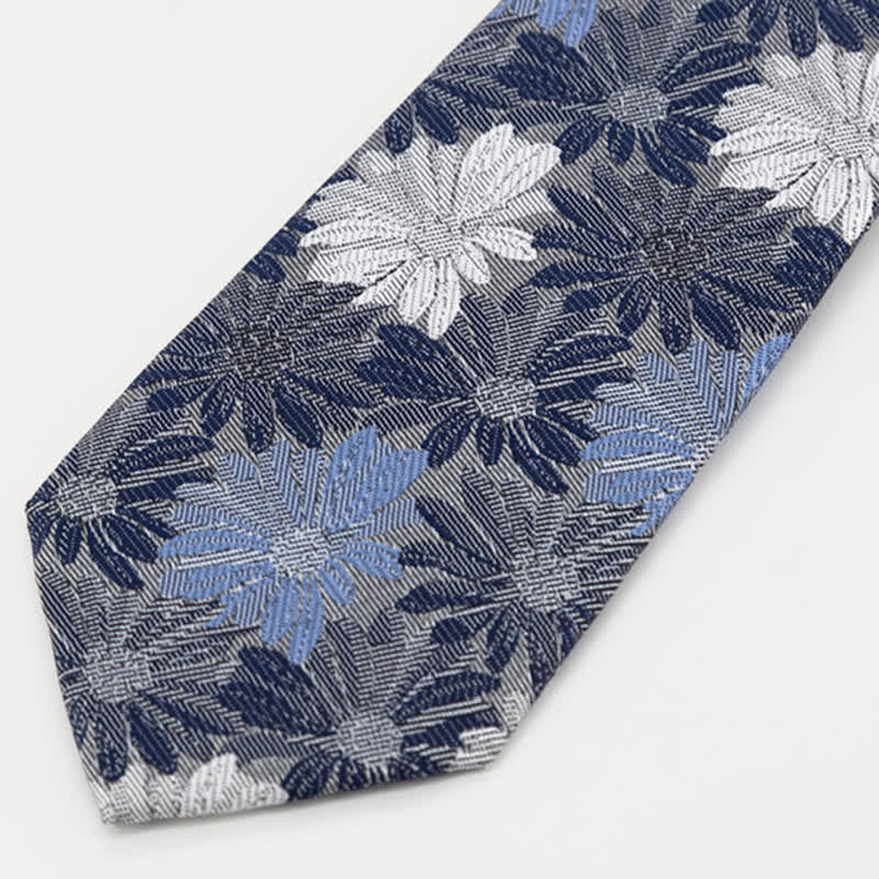 Cravatta floreale da uomo con margherite blu e grigie - image 2