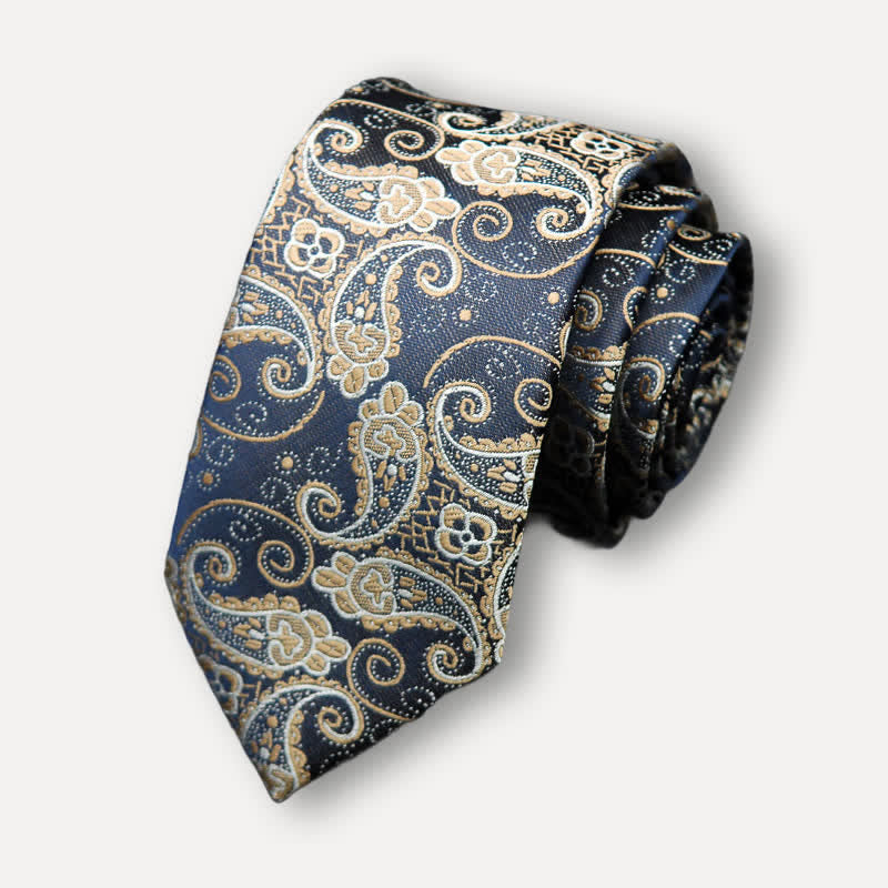 Cravatta da uomo blu navy con motivo Paisley esotico - Blu navy - image 0