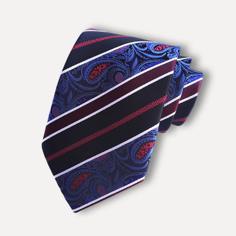 Cravatta da uomo con motivo Paisley a righe blu navy e nero - Blu marino e nero - image 0