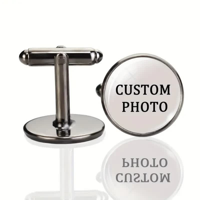 1 paio di gemelli commemorativi creativi personalizzati con la tua foto - Grigio - image 5
