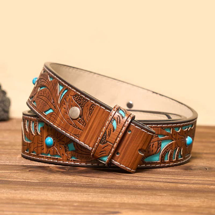 Cintura in pelle con fibbia fai da te con nome personalizzato Infinity Note - Argento - Cintura intagliata turchese - 42 - image 8