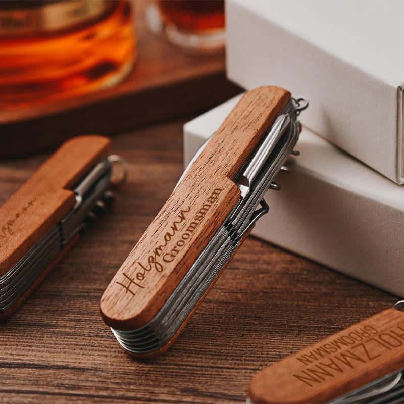 Apribottiglie in legno con coltello multiuso 11 in 1, intaglio personalizzato - image 1