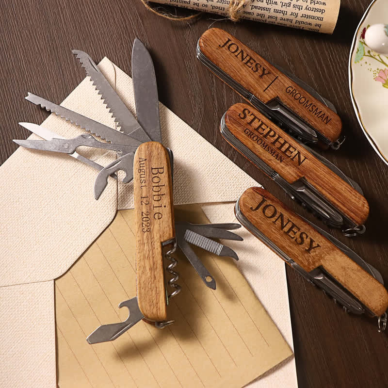 Apribottiglie in legno con coltello multiuso 11 in 1, intaglio personalizzato - image 7