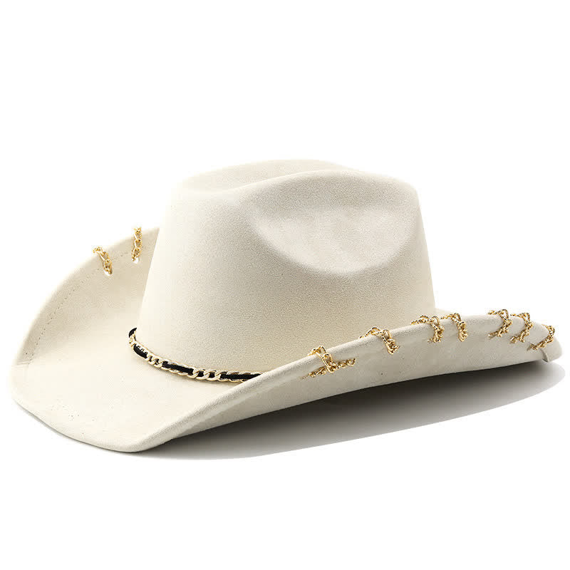 Cappello da cowboy in velluto scamosciato con catena in metallo dorato punk per tutte le stagioni - Avorio - M (22"-22 7/8") - image 10