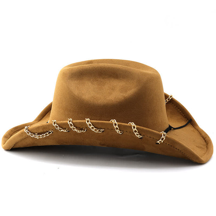 Cappello da cowboy in velluto scamosciato con catena in metallo dorato punk per tutte le stagioni - image 2