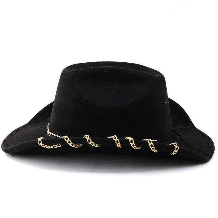 Cappello da cowboy in velluto scamosciato con catena in metallo dorato punk per tutte le stagioni - image 9