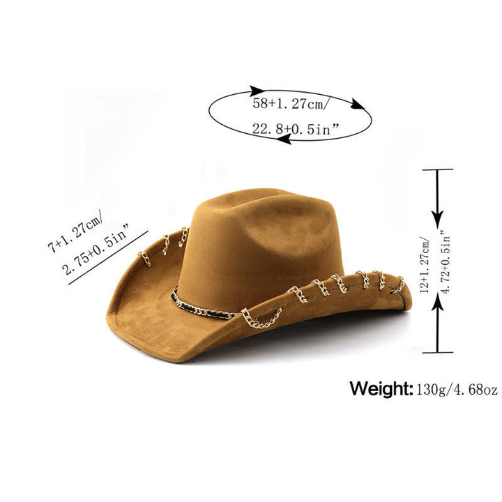 Cappello da cowboy in velluto scamosciato con catena in metallo dorato punk per tutte le stagioni - image 7