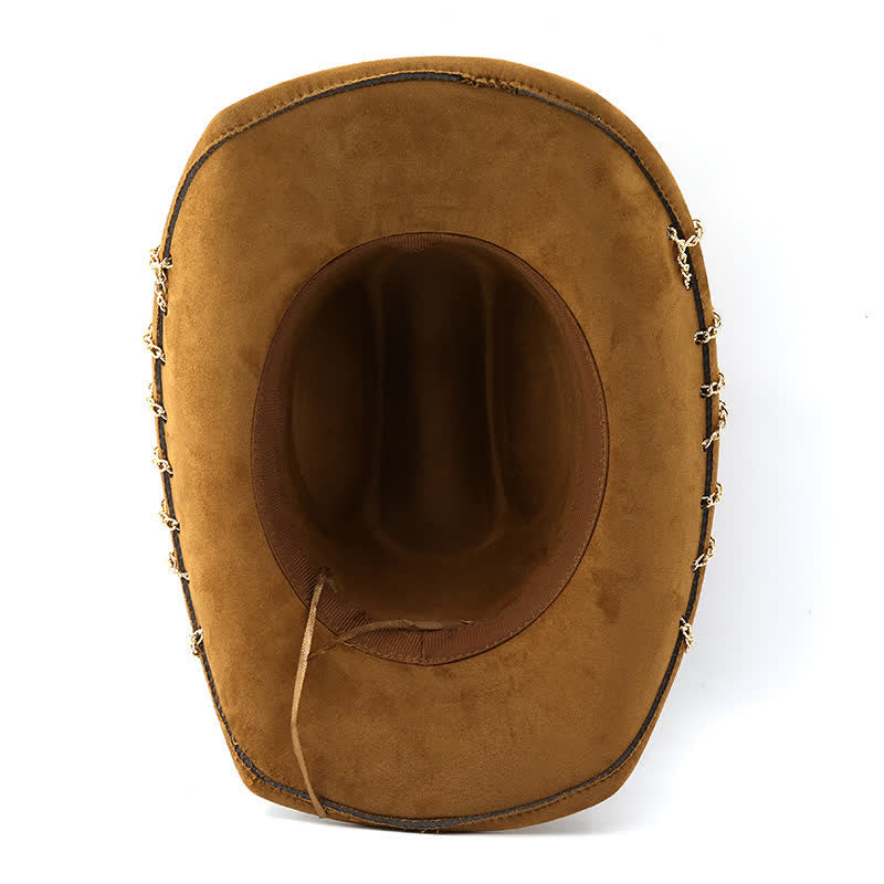 Cappello da cowboy in velluto scamosciato con catena in metallo dorato punk per tutte le stagioni - image 5