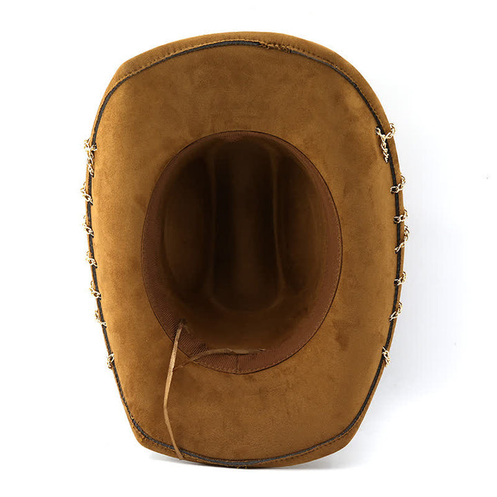 Cappello da cowboy in velluto scamosciato con catena in metallo dorato punk per tutte le stagioni - image 5