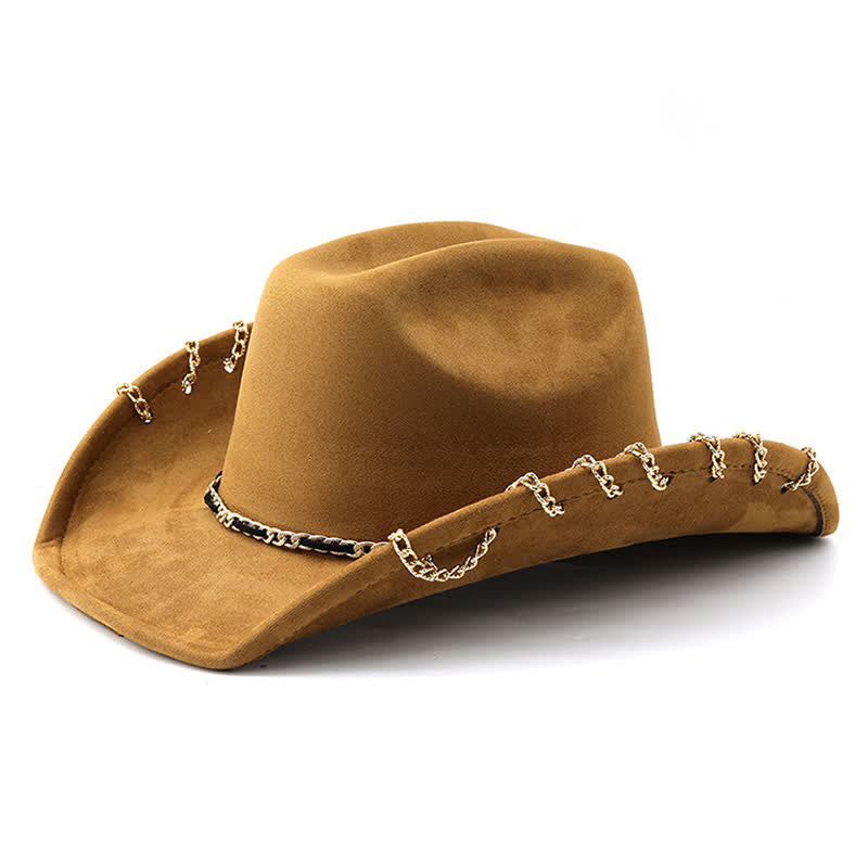 Cappello da cowboy in velluto scamosciato con catena in metallo dorato punk per tutte le stagioni - Cachi scuro - M (22"-22 7/8") - image 0