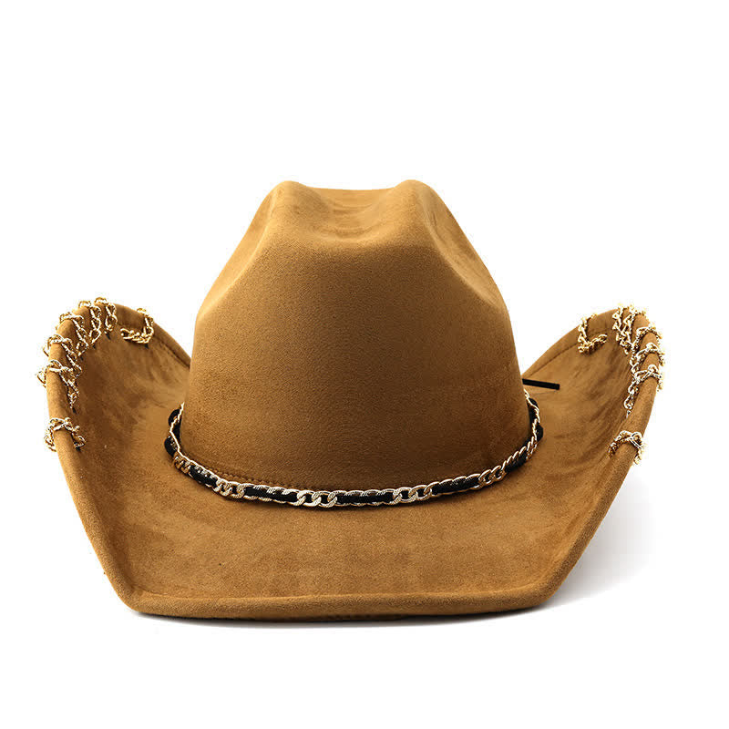 Cappello da cowboy in velluto scamosciato con catena in metallo dorato punk per tutte le stagioni - image 1