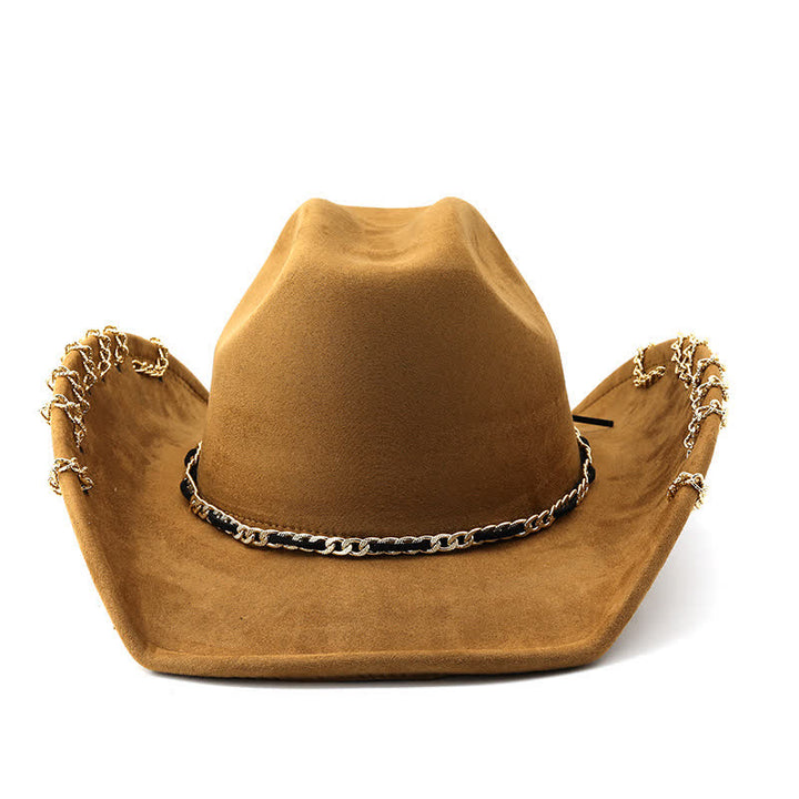 Cappello da cowboy in velluto scamosciato con catena in metallo dorato punk per tutte le stagioni - image 1