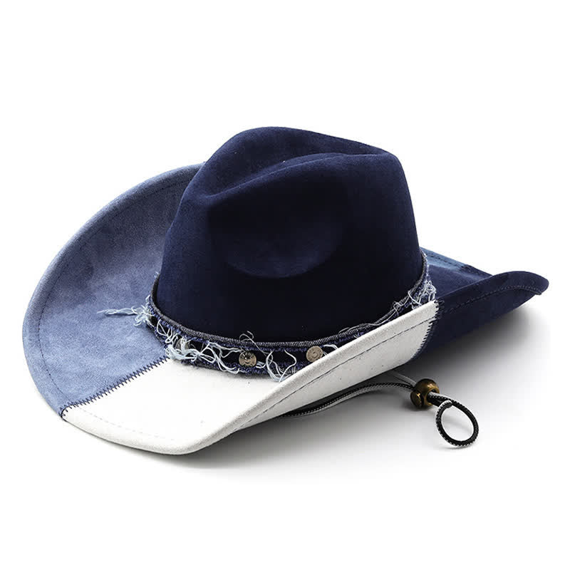 Cappello da cowboy in velluto scamosciato sintetico con contrasto di colore blu navy e bianco - Blu navy - M (22"-22 7/8") - image 0