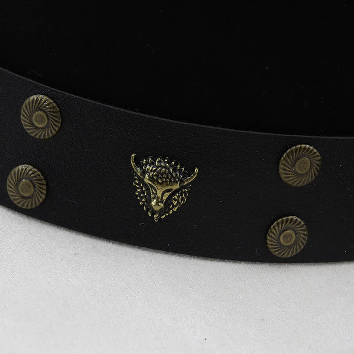Cappello da cowboy in finta pelle scamosciata con fascia a contrasto in bianco e nero con rivetti a forma di toro - image 7
