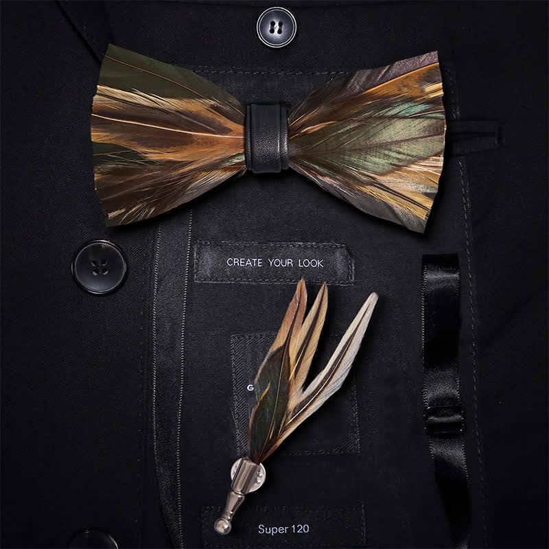 Papillon con piume grigio ardesia scuro per bambini con spilla da bavero - Adulto - image 0