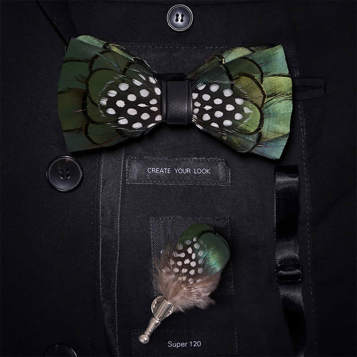 Elegante papillon con piume verde scuro e spilla da bavero - Ragazzo - image 0