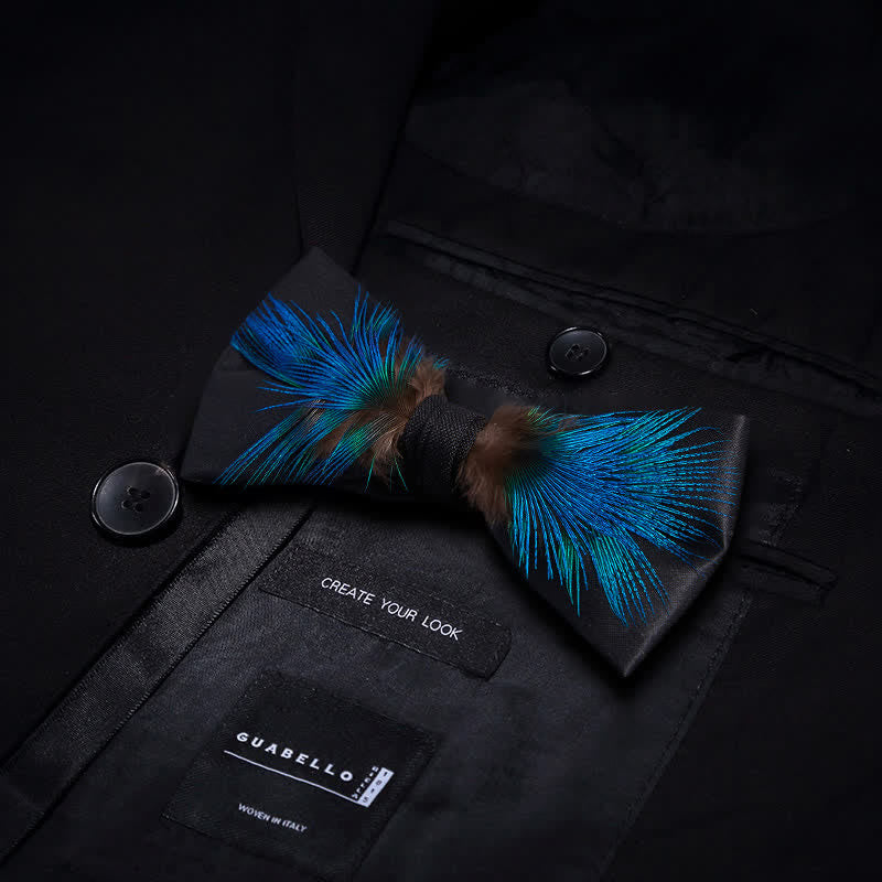 Elegante papillon con piume blu e nere - Blu e nero - image 0