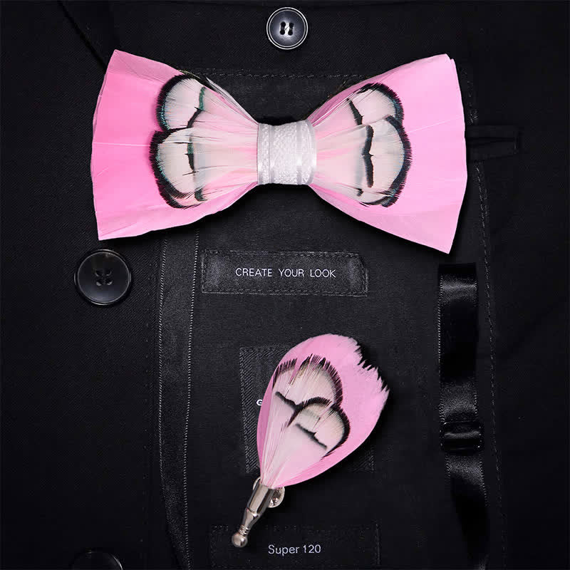 Papillon con piume rosa intenso e spilla da bavero - Ragazzo - image 0