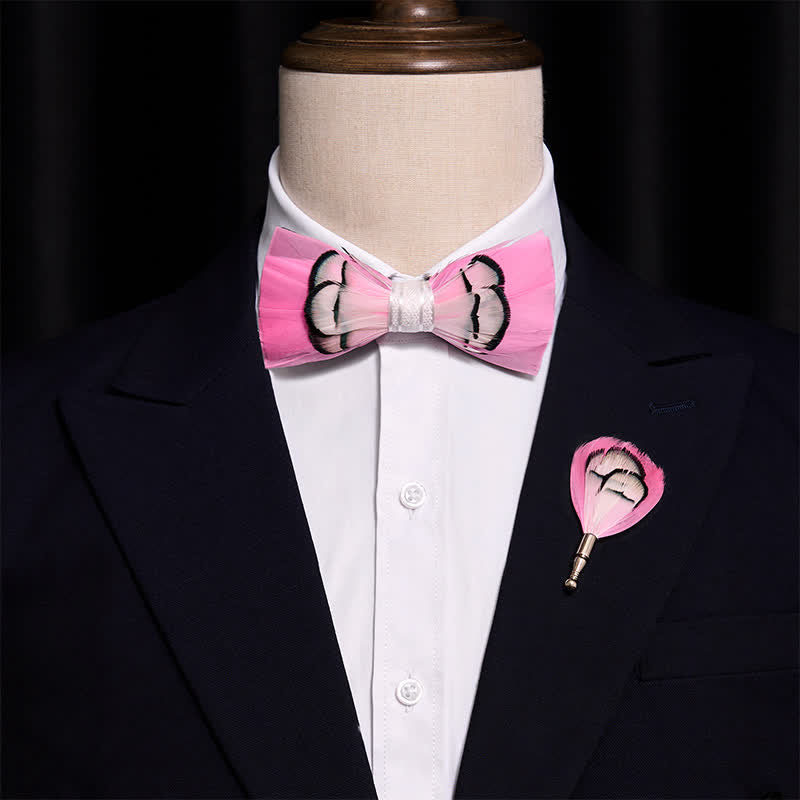 Papillon con piume rosa intenso per bambini con spilla da bavero - image 1