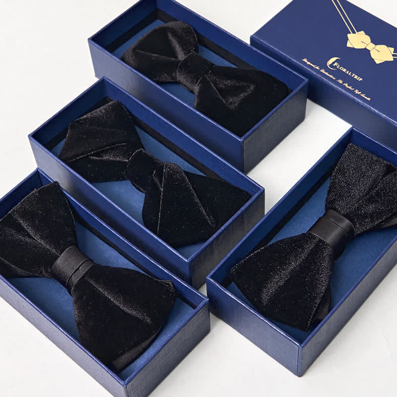 Papillon da uomo in velluto nero tinta unita da sposa - image 1
