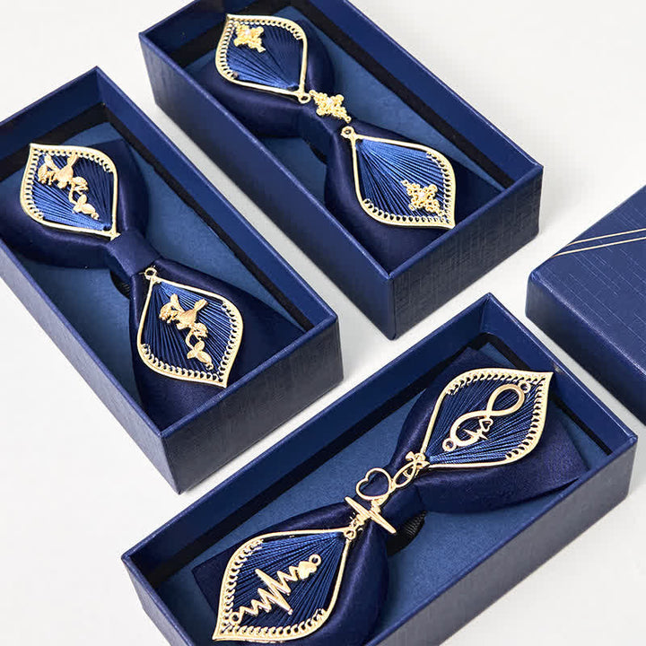 Papillon da uomo con ramo di fenice in metallo dorato blu navy - image 3