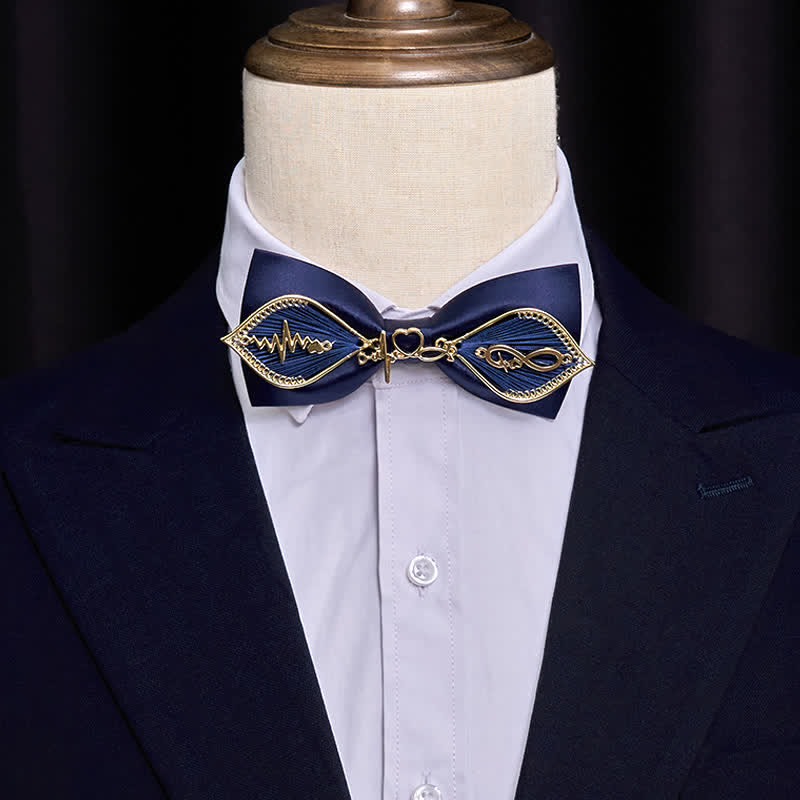 Papillon da uomo con ramo di fenice in metallo dorato blu navy - image 8