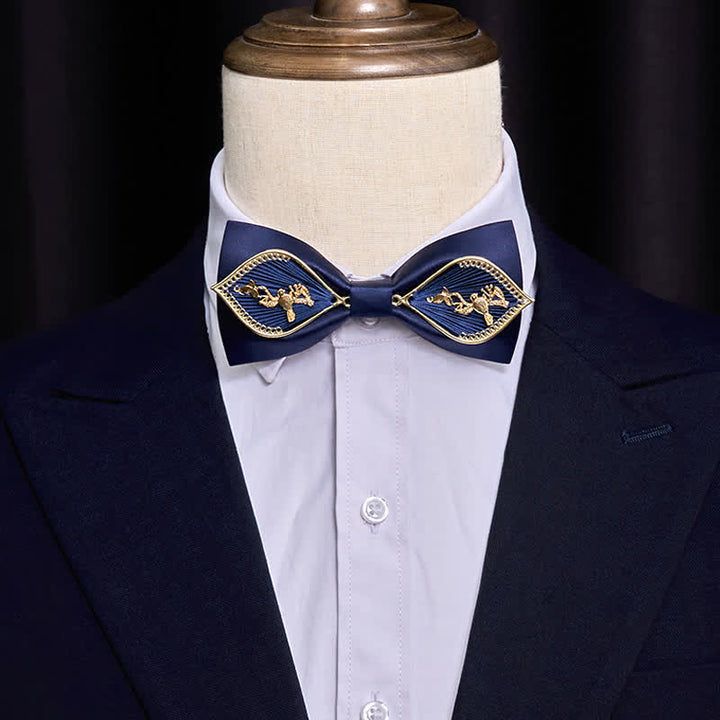 Papillon da uomo con ramo di fenice in metallo dorato blu navy - image 6