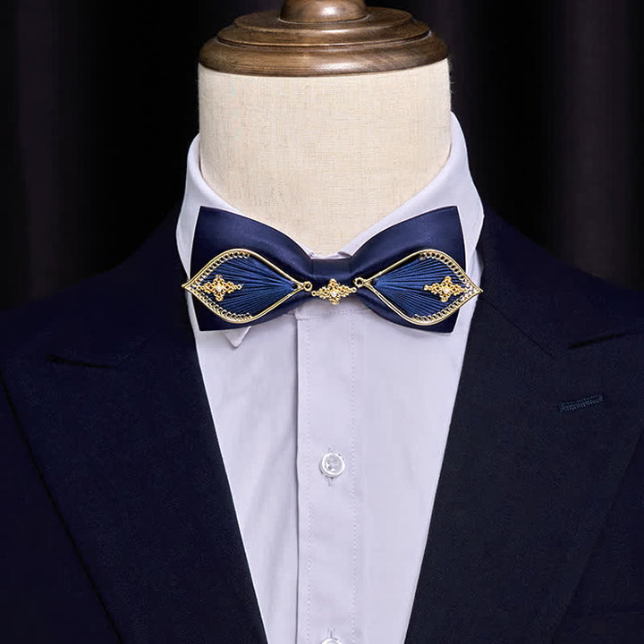 Papillon da uomo con ramo di fenice in metallo dorato blu navy - image 2