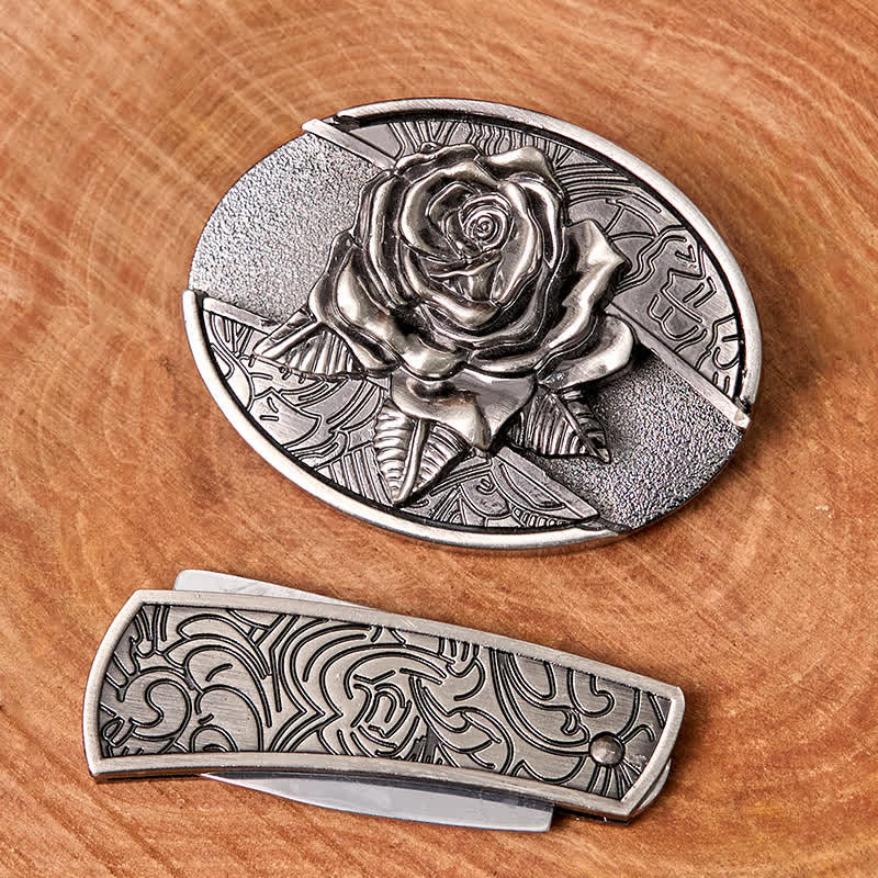 Cintura in pelle fai da te da uomo con coltello pieghevole nascosto Western Rose - image 2