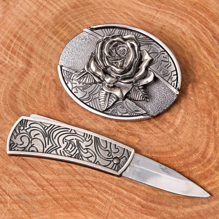 Cintura in pelle fai da te da uomo con coltello pieghevole nascosto Western Rose - image 3