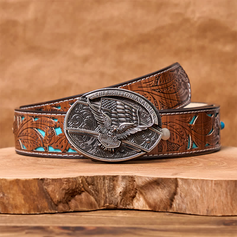 Cintura in pelle con coltello pieghevole nascosto con bandiera USA e aquila fai da te da uomo - Aquila - Cintura intagliata turchese - 42 - image 8