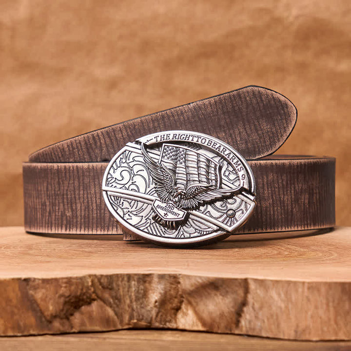 Cintura in pelle con coltello pieghevole nascosto con bandiera USA e aquila fai da te da uomo - Aquila - Cintura marrone anticata - 42 - image 11