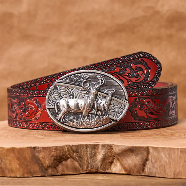 Cintura in pelle con coltello pieghevole nascosto a forma di bandiera di cervo fai da te da uomo - Cervo - Cintura marrone intagliata - 42 - image 10