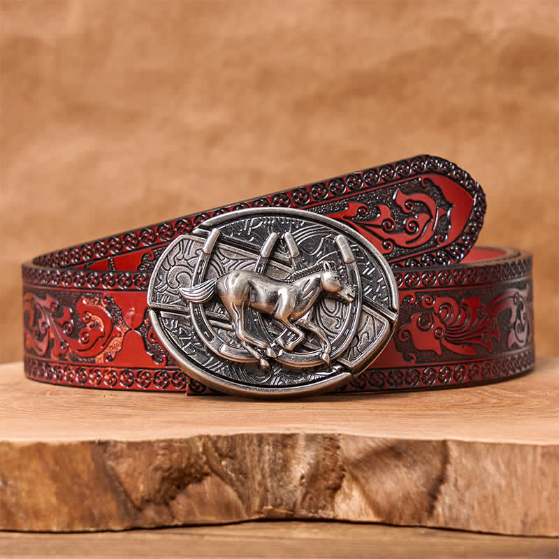 Cintura in pelle con coltello pieghevole nascosto fai da te da uomo a forma di cavallo al galoppo - Cavallo al galoppo - Cintura marrone intagliata - 42 - image 10