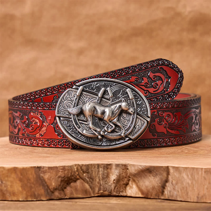 Cintura in pelle con coltello pieghevole nascosto fai da te da uomo a forma di cavallo al galoppo - Cavallo al galoppo - Cintura marrone intagliata - 42 - image 10