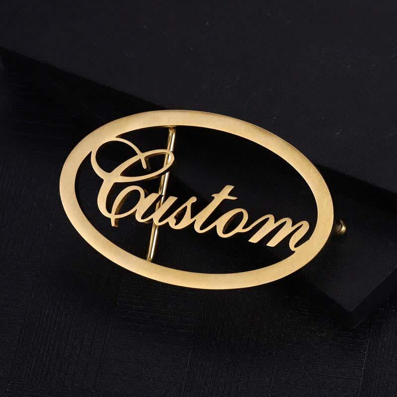 Cintura in pelle con fibbia fai da te ovale con nome personalizzato e lettere corsive - Oro - Senza cintura - Cintura non inclusa - image 1