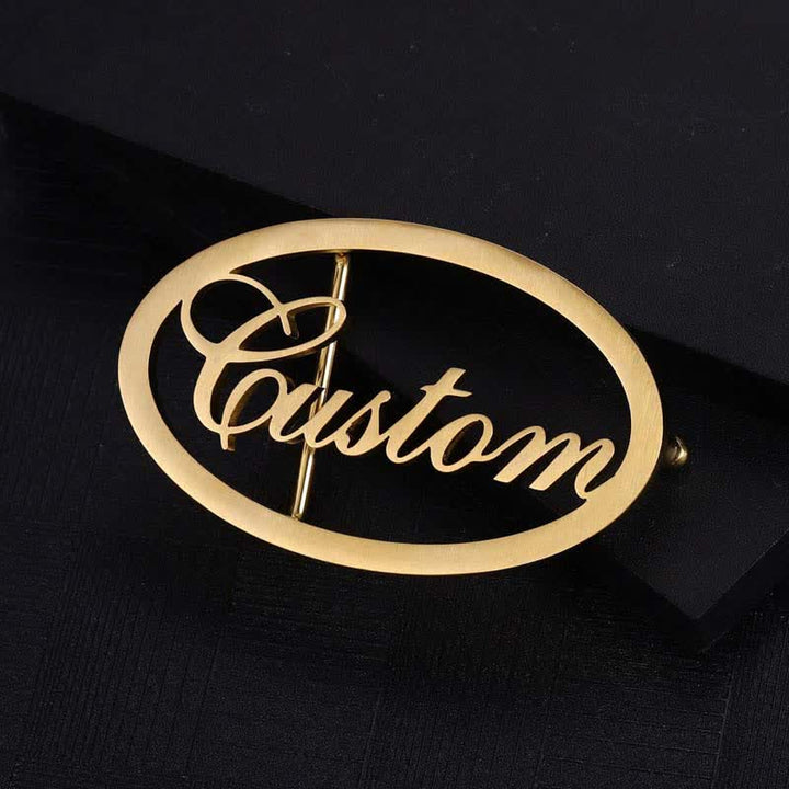 Cintura in pelle con fibbia fai da te ovale con nome personalizzato e lettere corsive - Oro - Senza cintura - Cintura non inclusa - image 1
